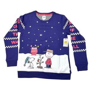 Vans x Peanuts Christmas Ugly Sweater Adult Medium Blue Snoopy Charlie New